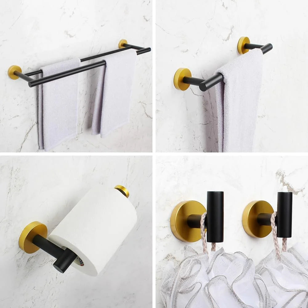 Matte Black Bathroom Accessories Kit 5-Pieces Bathroom Hardware Set Wall Mounted - Includes 24" Double Towel Bar, 12" Hand Towel Bar, Toilet Paper Holder, 2X Robe Towel Hooks …