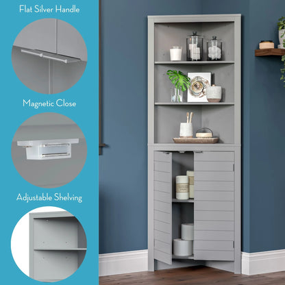 RiverRidge Madison Tall Corner Bathroom Linen Storage Cabinet with Open Shelves - Gray
