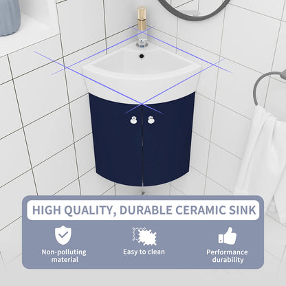 Modern Corner Bathroom Vanity Combo For Small Space, Floating Wall Mounted Cabinet Set Small Bathroom Vanity With Sink, Metal Handles Door Sturdy Structure Furniture