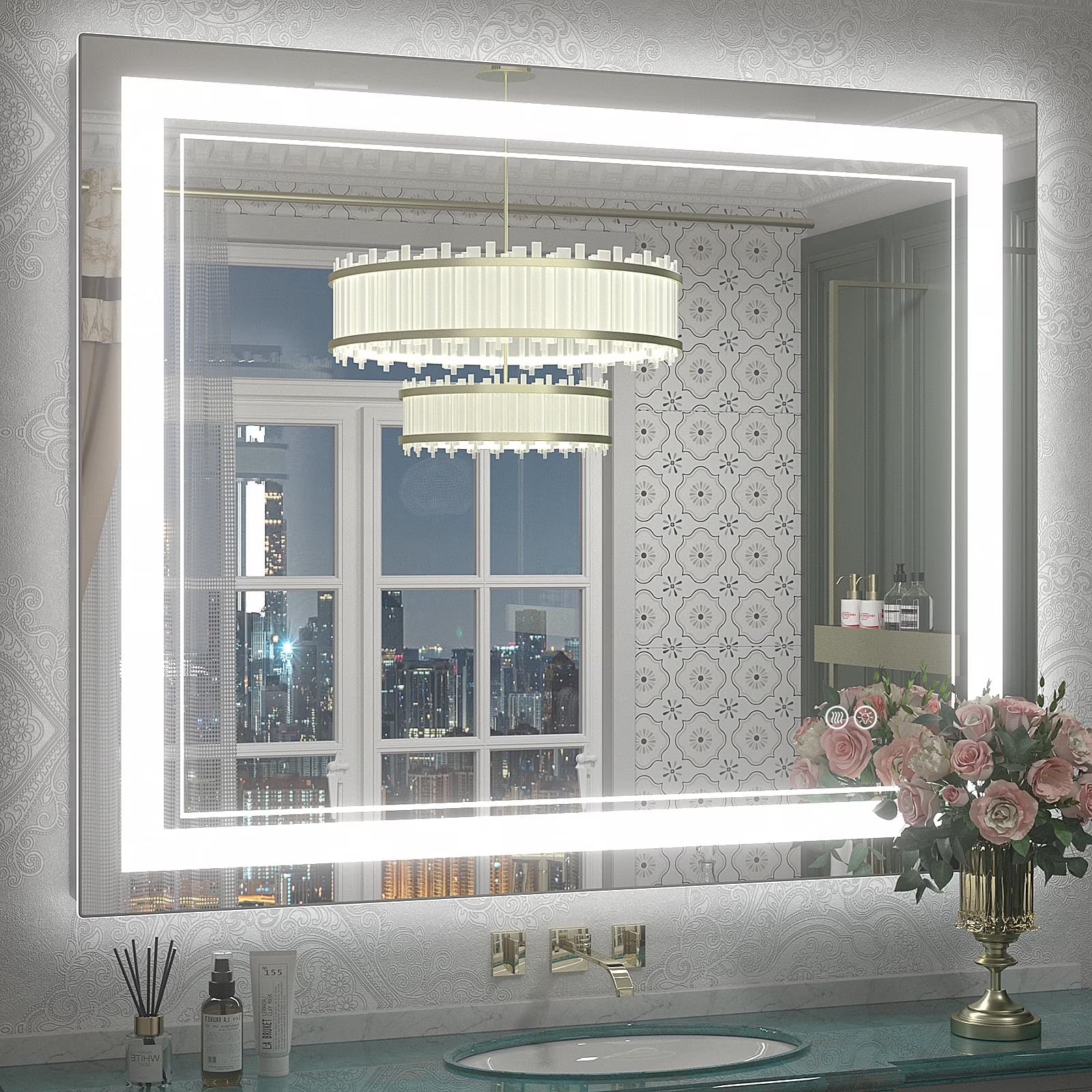 Frameless Frontlit LED Anti-fog Bathroom Vanity Mirror 96x36 inch
