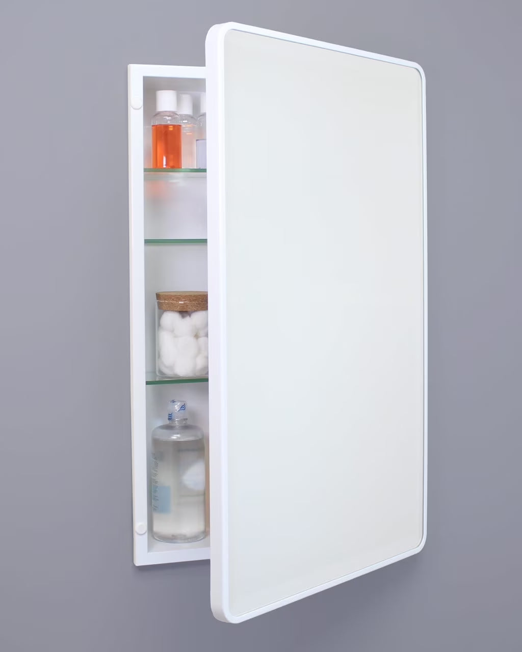 16x26 Austin Farmhouse Metal Framed Rounded Rectangle Recessed Bathroom Medicine Cabinet, Beveled Mirror, 14x24 in-Wall Opening, Powder-coated Steel, Adjustable Glass Shelves, Magnet Close, Gold