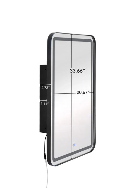 34-Inch Black Medicine Cabinet with Mirror, Wall-Mounted Bathroom Storage with Adjustable Glass Shelves & LED Lighting, Recessed or Surface Mount Design for Space-Saving Organization