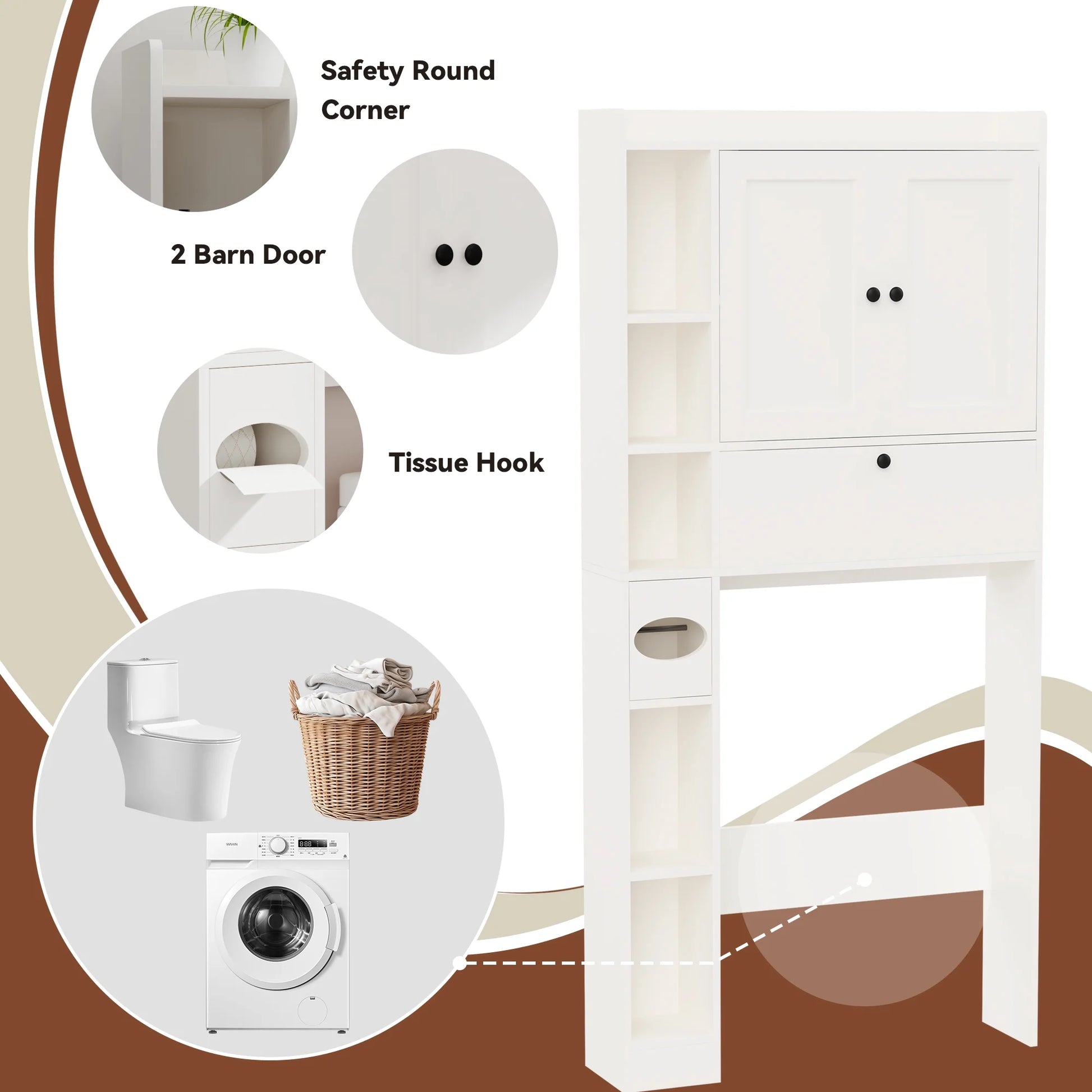 Apeaka Over The Toilet Storage Cabinet,Bathroom Storage Cabinet with Wooden Doors,Bathroom Organizer Over-The-Toilet Cabinet(White)