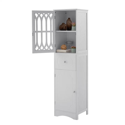 Tall Bathroom Storage Cabinet, Freestanding Storage Cabinet with Drawer and Double Acrylic Doors, Modern Bath Organizer Cabinet with Adjustable Shelf, White