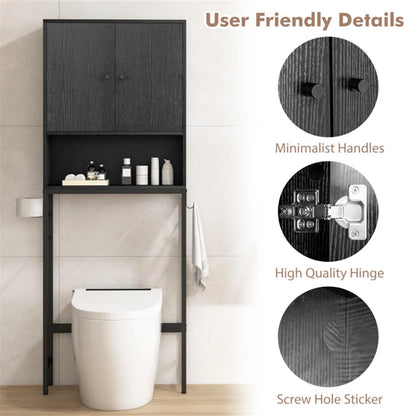 Finihen Over The Toilet Storage Cabinet, Storage Shelf, with 2 Doors and Adjustable Shelf, for Bathroom,Black
