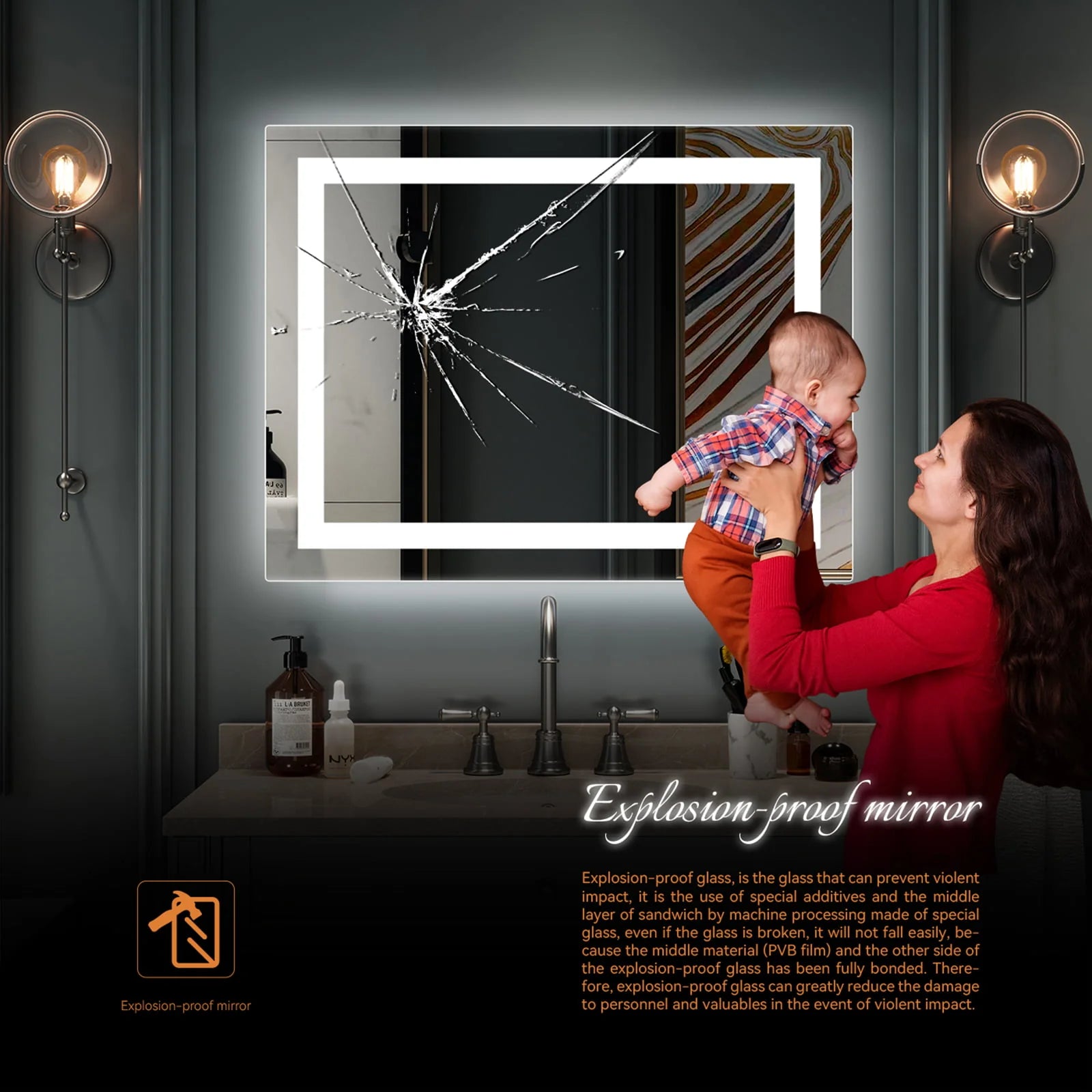 Zimtown Touch LED Bathroom Mirror Rectangle Light Strip Lighted Mirror 32x24 Silver