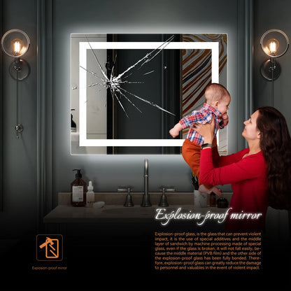 Zimtown Touch LED Bathroom Mirror Rectangle Light Strip Lighted Mirror 32x24 Silver