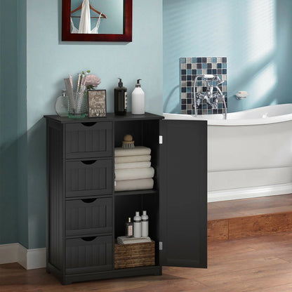 Bathroom Storage Wooden 4 Drawer Cabinet Cupboard 2 Shelves Free Standing White