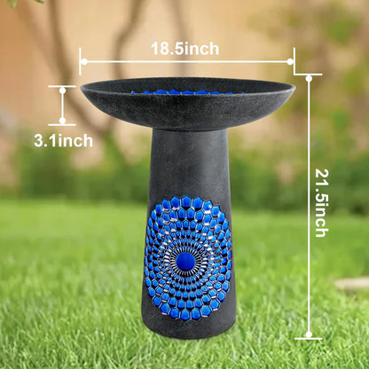 EFISPSS Ceramic Outdoor Bird Bath with Diamond and Blue Decor