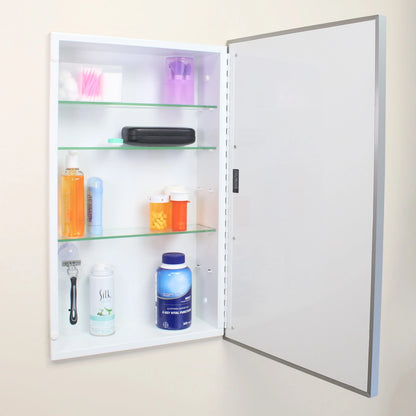 16x26 Parker Metro Metal Framed Rectangle Recessed Bathroom Medicine Cabinet, Floating Mirror, 14x24 in-Wall Opening, Powder-coated Steel, Adjustable Glass Shelves, Magnet Close, Brushed Nickel