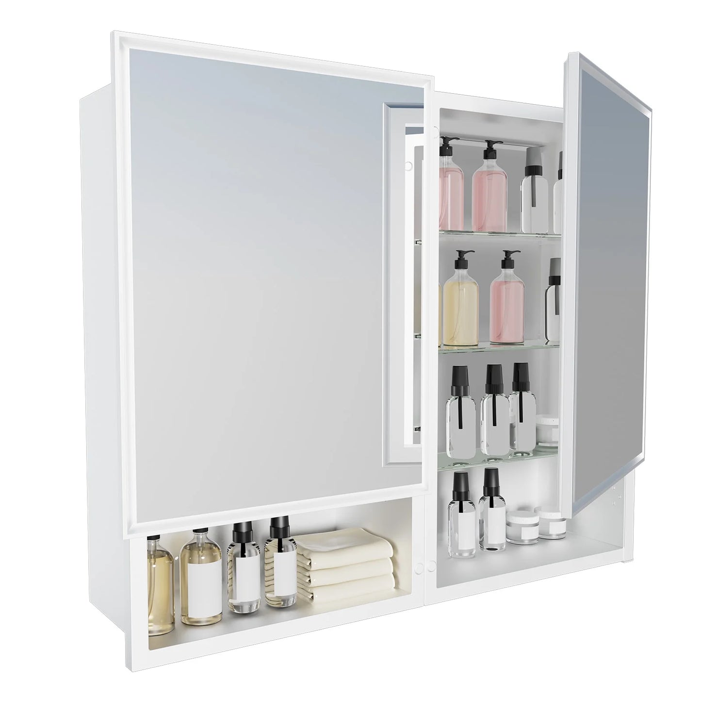 FUMANGO 32x26 Mirror Cabinet, Simple&Beautiful, Large Storage Space, Matte White for Bathroom Vanity