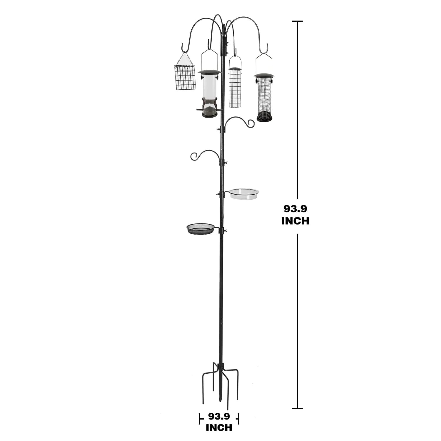 Urban Deco Bird Feeding Station,A Set with 6 Bird Feeders Hanging,Bird Feeder Poles Kit Premium Bird Bath for Attracting Wild Birds,Black