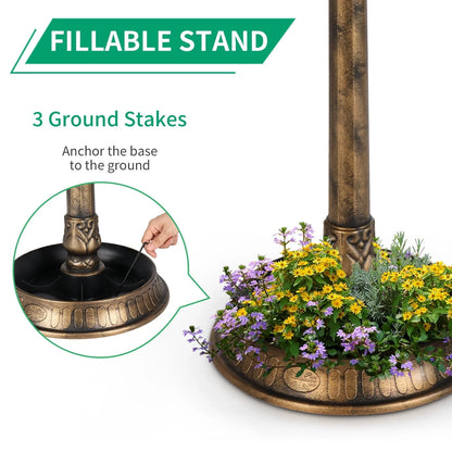 Winado 42 Inch Bird Bath with Solar Light Antique Copper Weather Resistant Birdbaths
