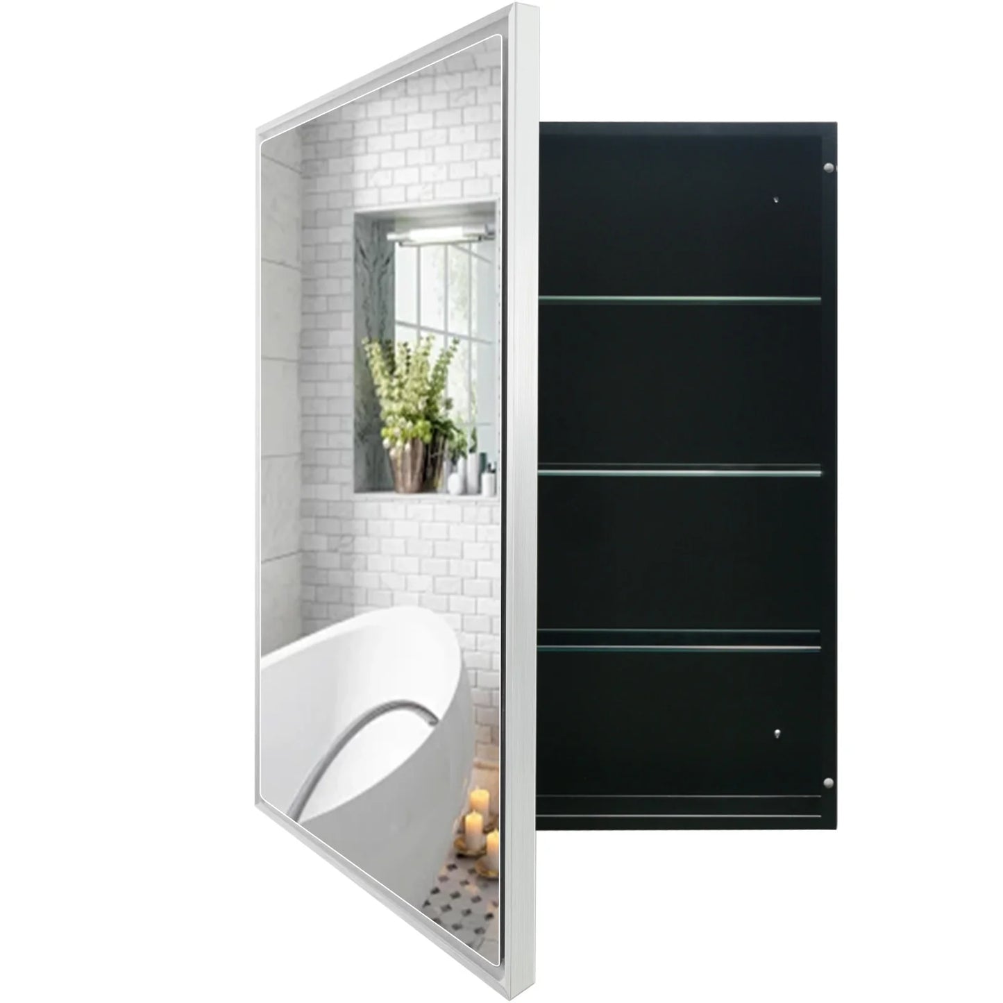 FUMANGO Bathroom Medicine Cabinet with Aluminum Framed Mirror,24"x30" Surface Mount or Recessed Mount Bathroom Vanity Mirror,Single Door Bathroom Mirror with Storage Cabinet