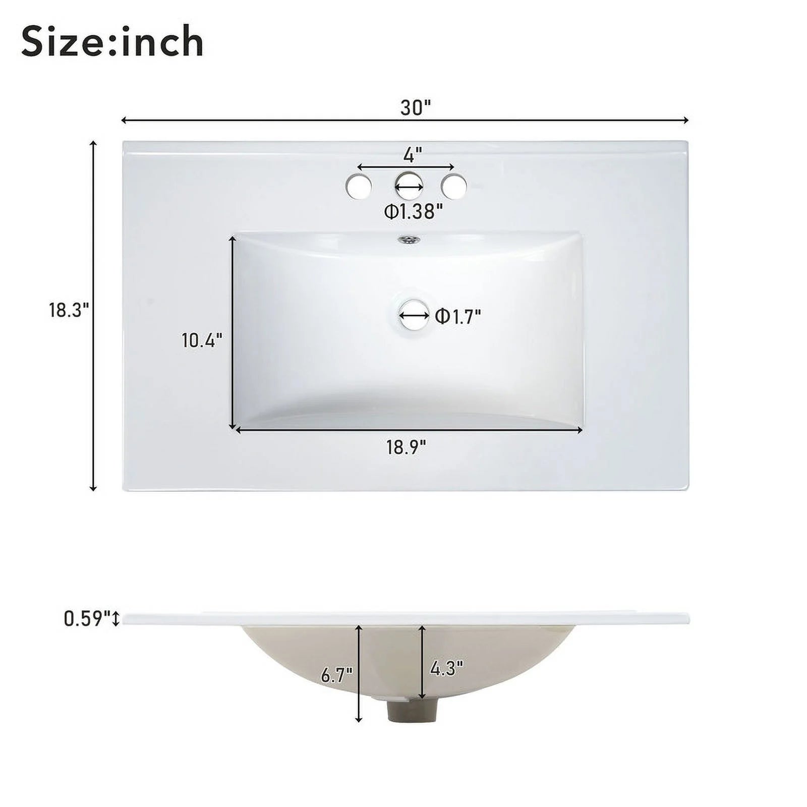 Bellemave 30" Bathroom Vanity with Sink, Cabinet with Sink Combo Set with Top, Bathroom Storage Cabinet with 3 Drawers and 1 Soft Closing Door, 30 Inch Vanity with Sink for Bathroom（White）