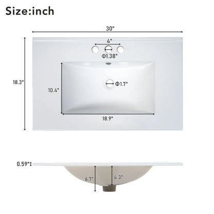 Bellemave 30" Bathroom Vanity with Sink, Cabinet with Sink Combo Set with Top, Bathroom Storage Cabinet with 3 Drawers and 1 Soft Closing Door, 30 Inch Vanity with Sink for Bathroom（White）