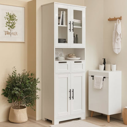 Ktaxon Wooden Bathroom Floor Cabinet with 4 Drawers & 1 Cupboard for Living Room Entryway, White