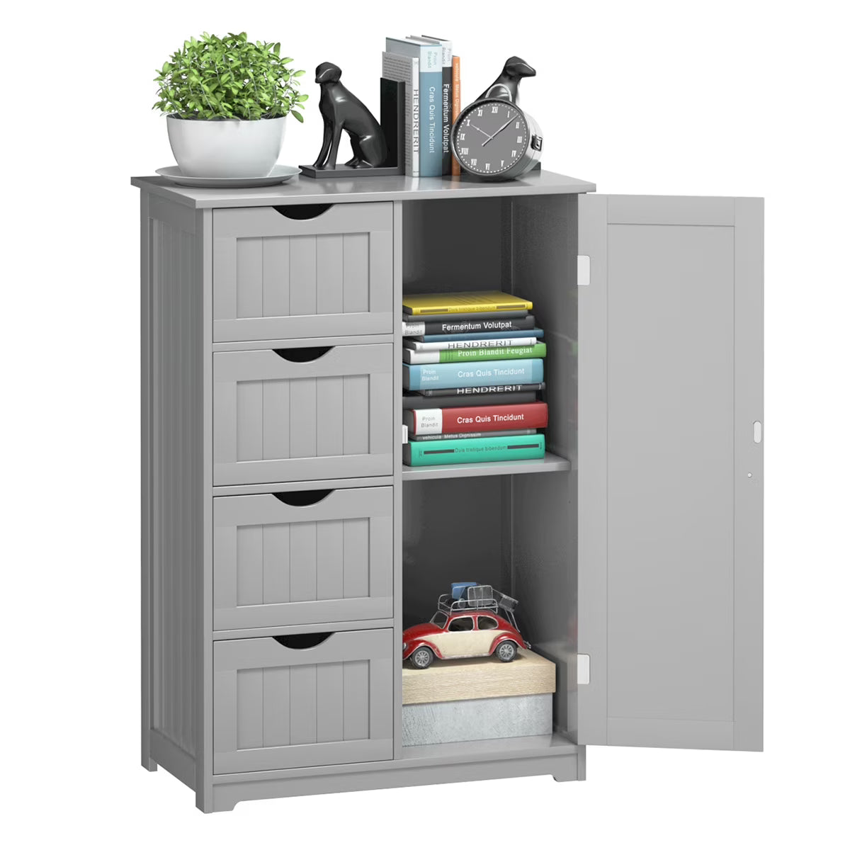 Bathroom Storage Wooden 4 Drawer Cabinet Cupboard 2 Shelves Free Standing White