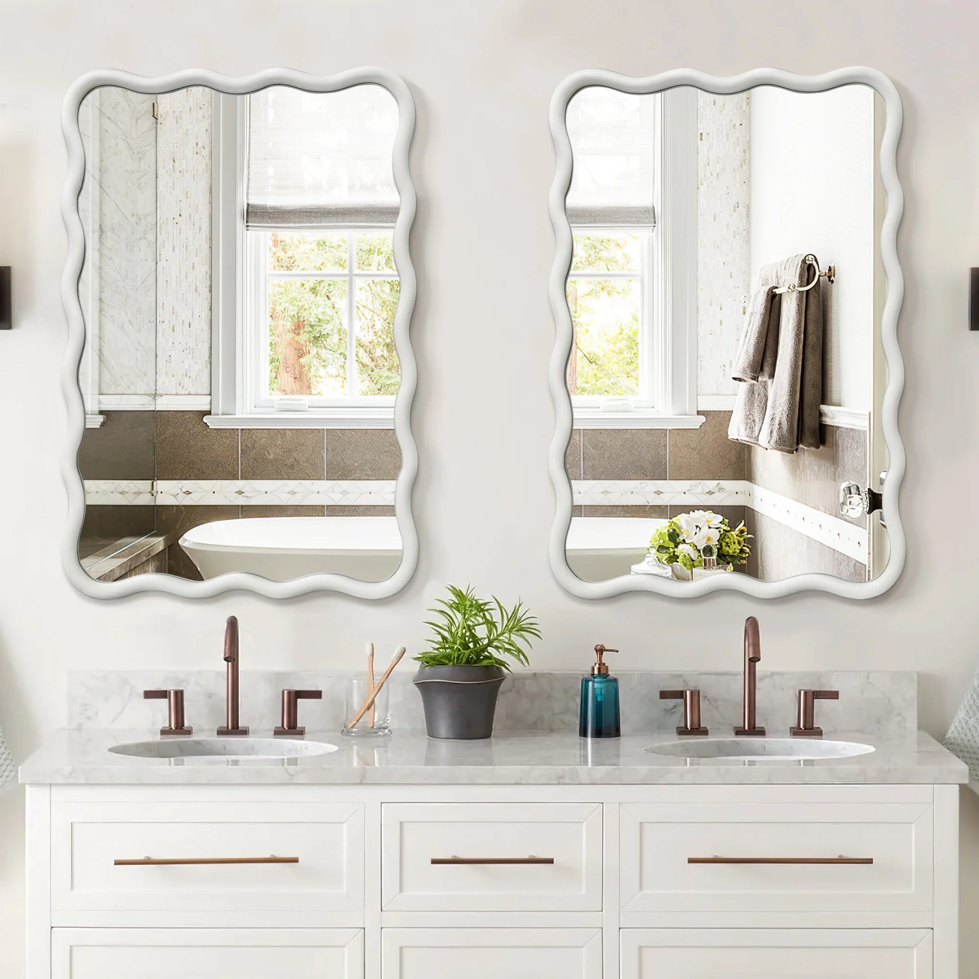 TEWLOSS Wavy Mirrors Wall Mirror, 30"x20" Bathroom Mirror Wood Framed, White