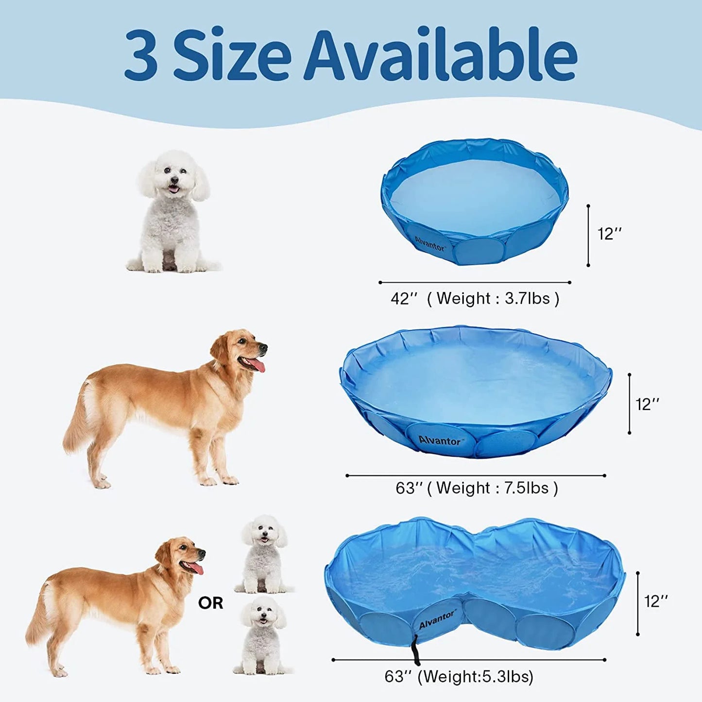 Alvantor Pet Swimming Pool Dog Bathing Tub Kiddie Pools Cat Puppy Shower Spa Foldable Portable Indoor Outdoor Pond Ball Pit Patent Pending