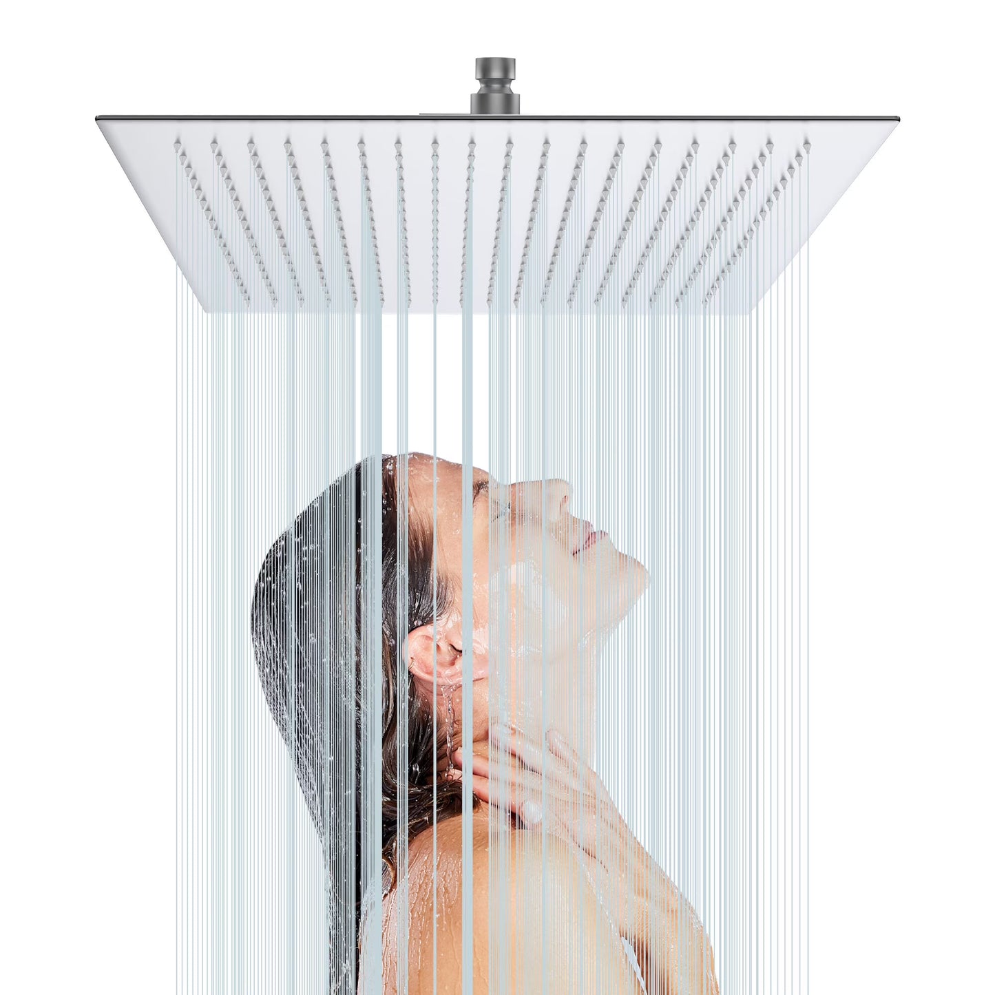 16 Inch Rain Shower Head,Square Ultra Thin 304 Stainless Steel High Pressure Shower Head,,Brushed Nickel Stainless Steel Bath Faucets Showers Shower Doors