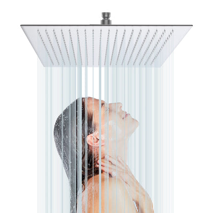 16 Inch Rain Shower Head,Square Ultra Thin 304 Stainless Steel High Pressure Shower Head,,Brushed Nickel Stainless Steel Bath Faucets Showers Shower Doors