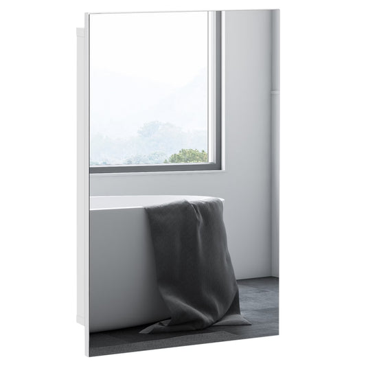 Kleankin Recessed Medicine Cabinet with Mirror,Bathroom Mirror Cabinet Wall Mounted with Single Door and Storage Shelves,White,White Stainless Steel Bath Faucets Bathroom Storage