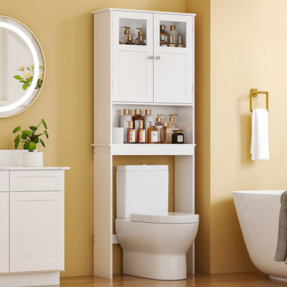 Ktaxon Over the Toilet Bathroom Storage Cabinet with 2 Doors & 3 Storage Shelves Space Saver, White