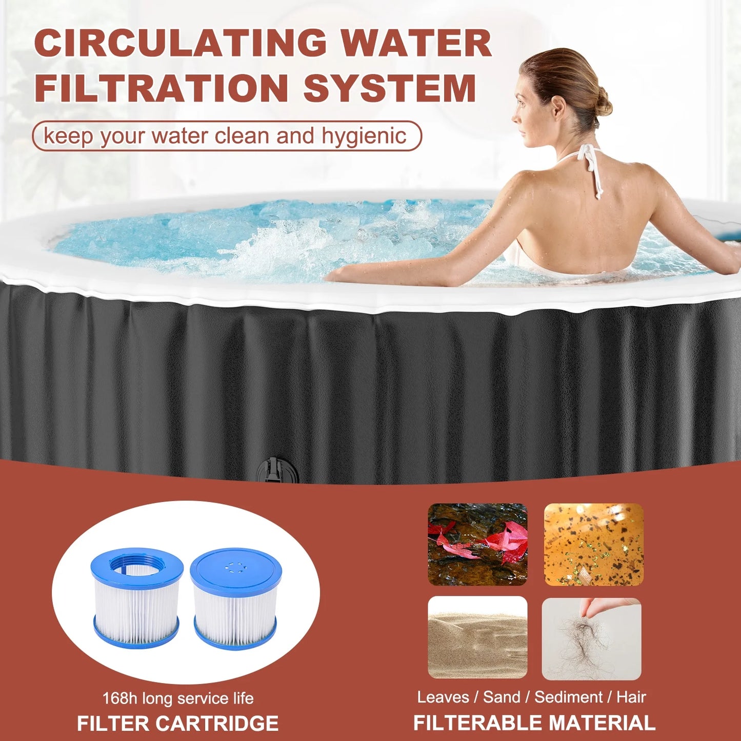 MOPHOTO 72" X 72" X 25" 2-4 Person Inflatable Hot Tub, Large Portable Round Hot tub with 120 Bubble Jets, Outdoor Bathtub Spa Set Included Heater Pump, Filter and Spa Cover