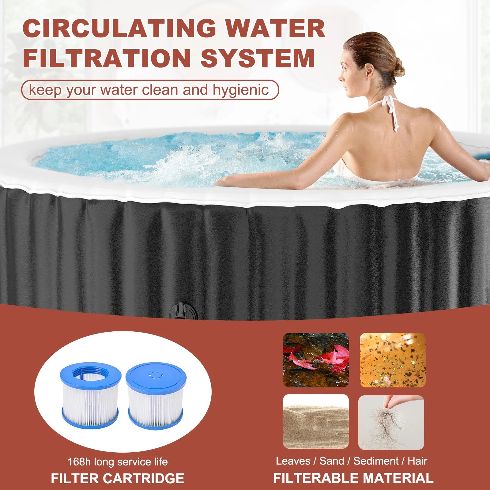 MOPHOTO 72" X 72" X 25" 2-4 Person Inflatable Hot Tub, Large Portable Round Hot tub with 120 Bubble Jets, Outdoor Bathtub Spa Set Included Heater Pump, Filter and Spa Cover
