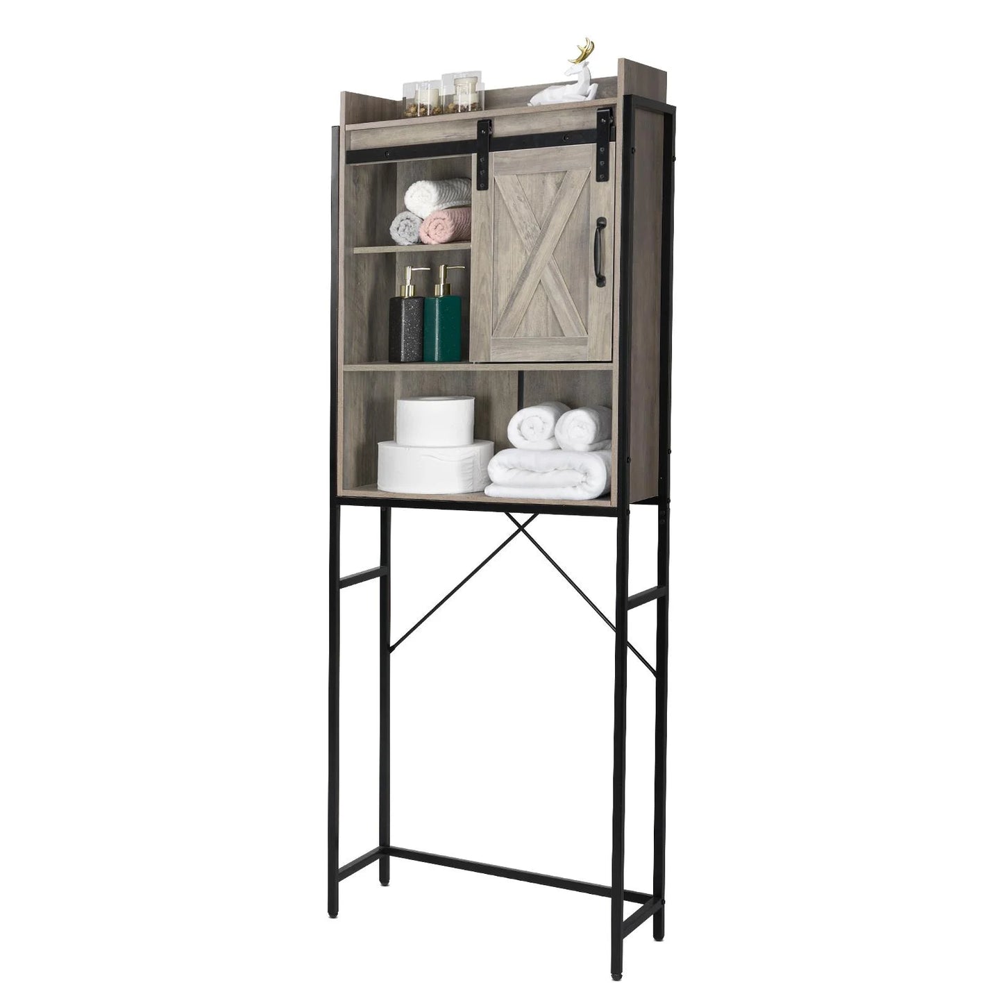 Zimtown Retro Style Over the Toilet Bathroom Storage Space Saver with Cabinet and Open Shelf, Retro Gray