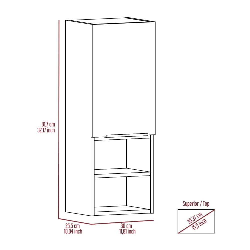 Particle Board Medicine Cabinet with 1 Doors and 2 Semi-open Shelves, Wall Cabinet for Bedroom,Living Room and Bathroom, Black