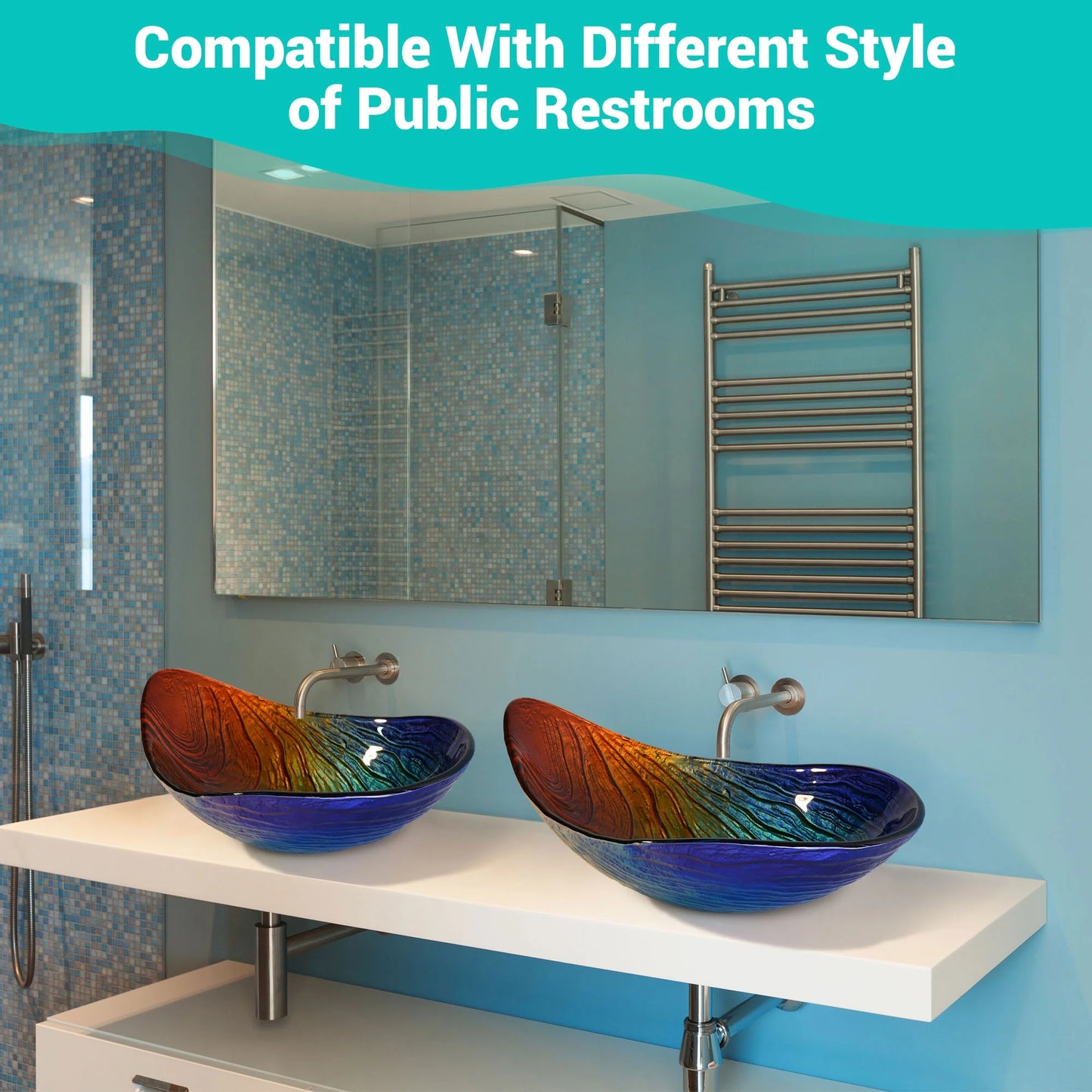 Aquaterior Bathroom Vessel Sink Tempered Glass Vessel Sink WaterDrop Artistic Vanity Above Counter Top Mount Basin