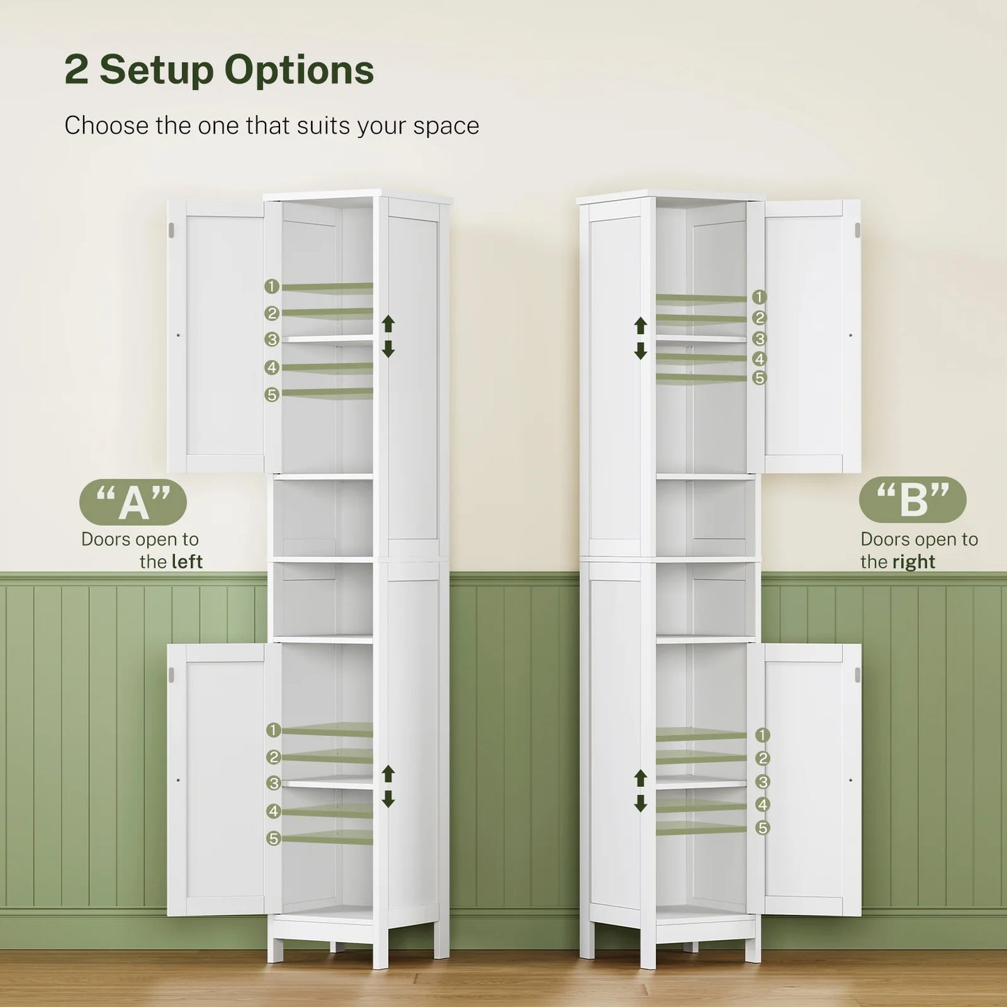67" Tall Bathroom Cabinet with Adjustable Shelves and Doors, Bathroom Storage Cabinet for Small Space, Living Room, Entryway, Kitchen, White