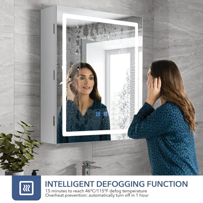 RichYa Bathroom Cabinet Wall Mounted Mirror Medicine Cabinet with LED Lights Adjustable Shelf, Defogger, Memory 3-Color Mode, Dimmer, Anti-Fog
