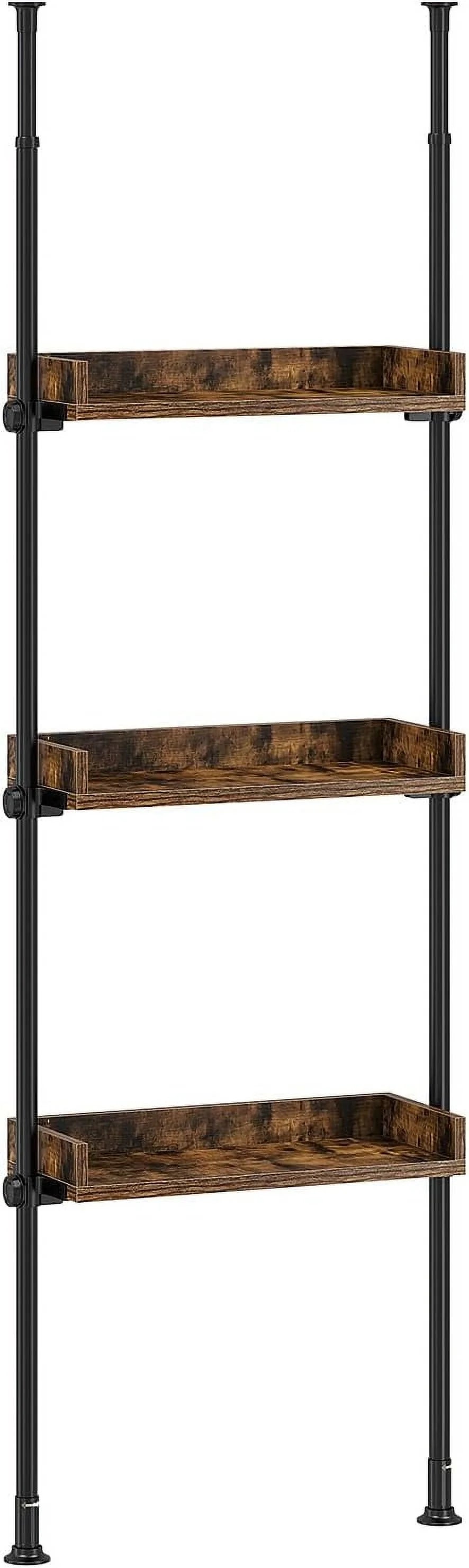Adjustable Over The Toilet Storage Cabinet, Tension Mount Bathroom Organizers and Storage Over Toilet with 3 Tier Shelves, Over Toilet Bathroom Organizer Fit 92-116 Inch Tall, Rustic Brown