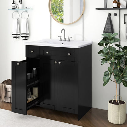 30" Bathroom Vanity with Sink Combo Wall Mounted Storage Cabinet Set with Soft Close Drawers, Modern Design with Invisible Handle, Resin Basin Sink Top, Gray