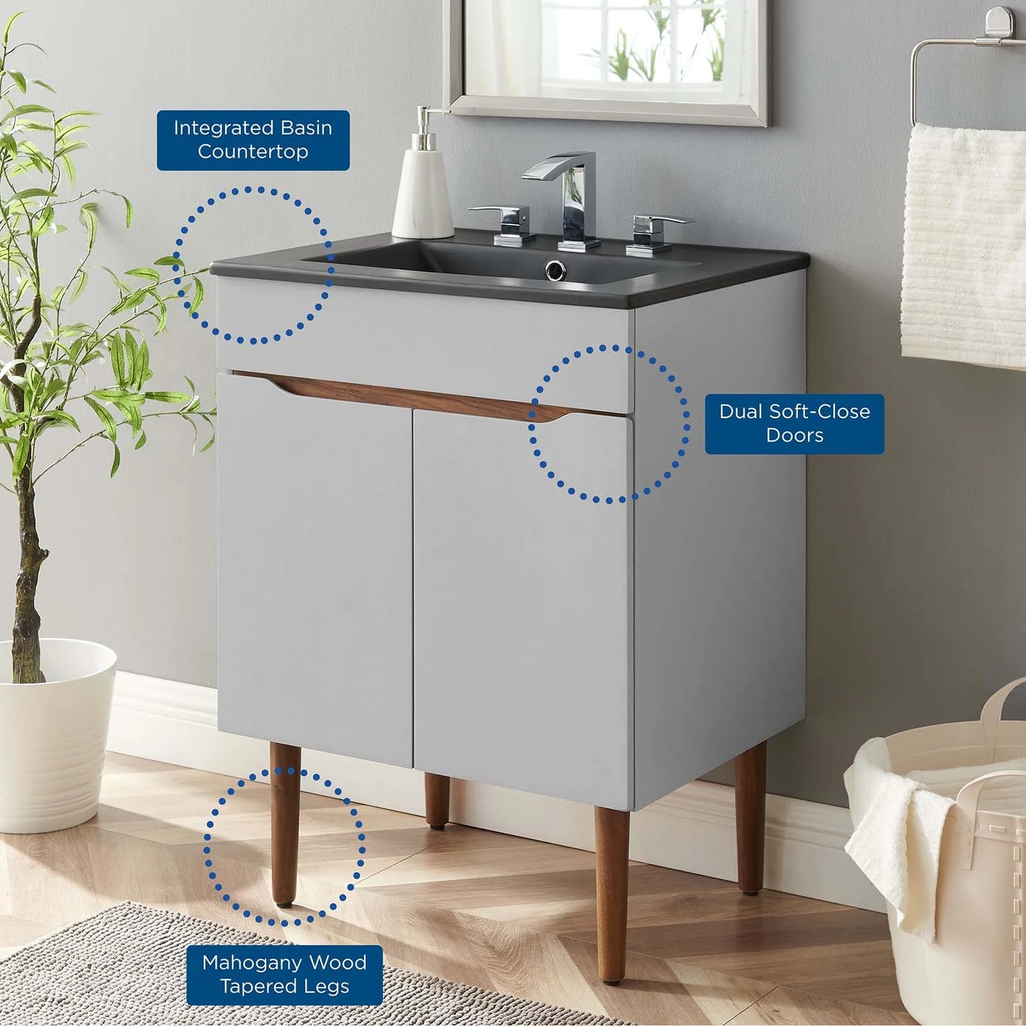 Modway Harvest 24" Bathroom Vanity in Gray Black