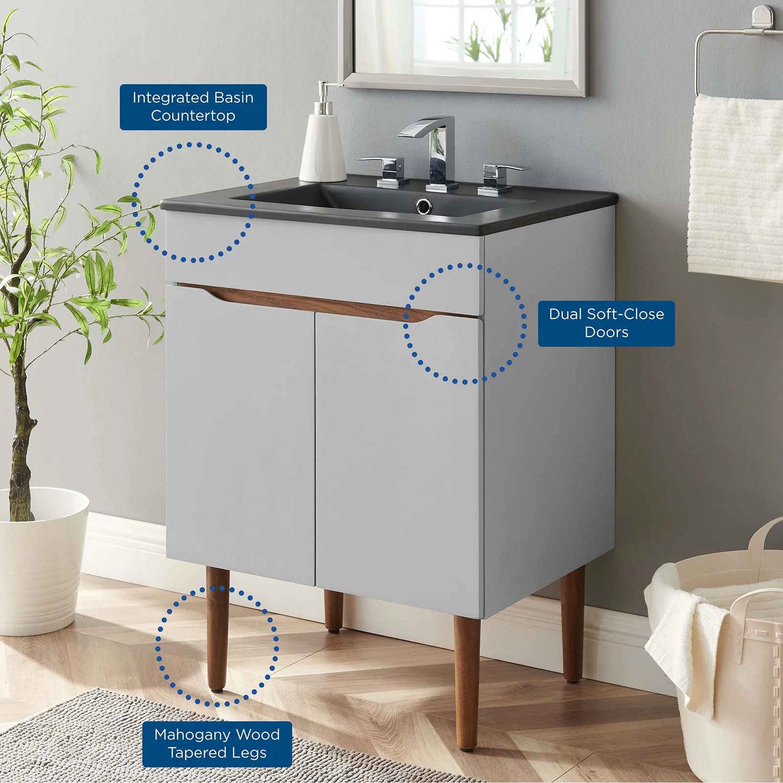 Modway Harvest 24" Bathroom Vanity in Gray Black