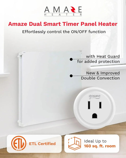 Amaze Heaters Dual Smart 400W Energy Efficient Space Heater w/Heat Guard & Wall Mount Kit - 24��x24�� Paintable & Silent Indoor Electric Heater - For Up to 160 sq ft Rooms Such as Bedroom & Bathroom