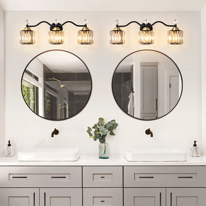 Deyidn 26" Modern 3-Light Black Gold Bathroom Vanity Light - Dimmable Bathroom Transitional Fixture with Crystal Glass Shades
