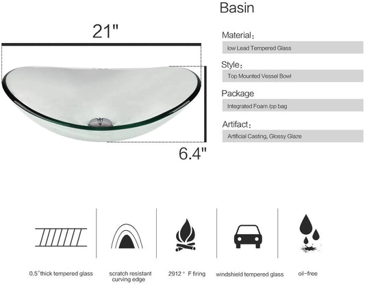 ELECWISH Bathroom Frosted Vessel Sink Tempered Glass Basin Chrome Faucet Pop-up Drain Combo
