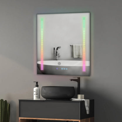 Ktaxon RGB LED Bathroom Mirror, Wall-Mounted Vanity Mirror with Lights, Wall Mirror Hanging Mirror with Anti-Fog Dimmable, Power-Off Memory, 36"x28" Silver