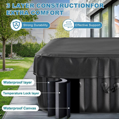 73 inch Outdoor Inflatable Hot Tub with 130 Bubble Air Jets, 4-6 Person Square Portable Hottub Spa with LED Control Panel, Blow Up Spa Bathtub with 2 Filter, Temperature up to 104��F