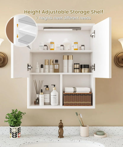 NEW Decorative Wall Cabinet with Motion Sensor LED and Adjustable Shelf for Bathroom ,Kitchen,Study (Oak Natural)