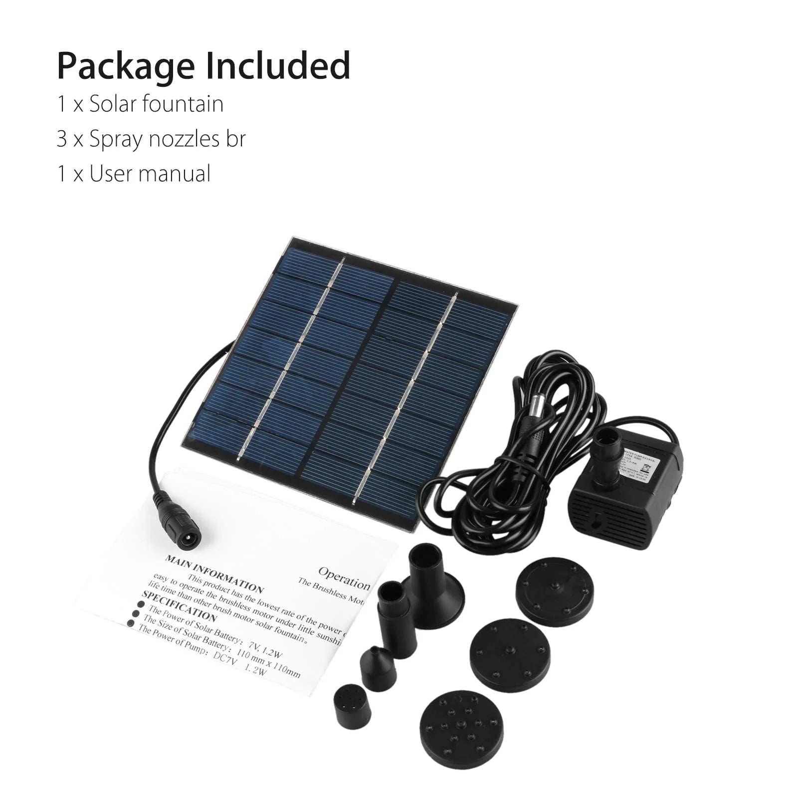 TSV Solar Fountain Water Pump, 1.2W Solar Powered Bird Bath Fountain, Submersible Water Pump Kit Solar Panel Kits for Outdoor Pool, Small Pond, Garden Fish Tank, 150L/H