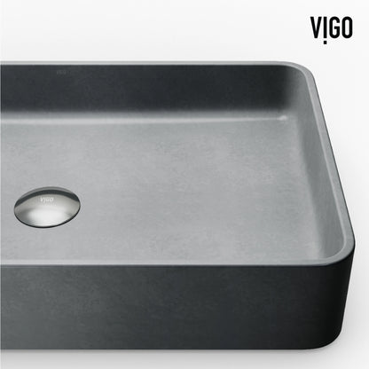 VIGO Basilica Gothic Gray Concreto Stone 23 in. L x 14 in. W x 4 in. H Rectangular Vessel Bathroom Sink