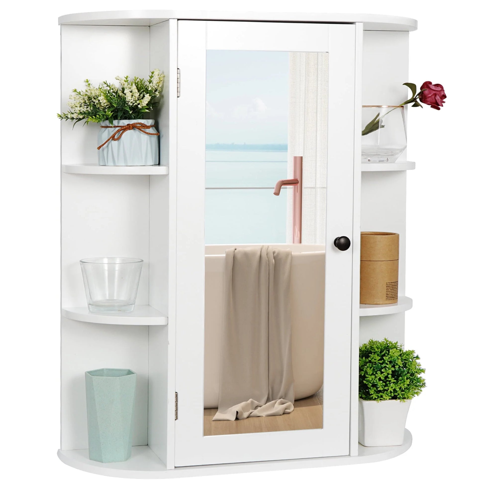 HomGarden Mirror Door Wall-Mount Bathroom Cabinet, Medicine Cupboard White, 6.5” W