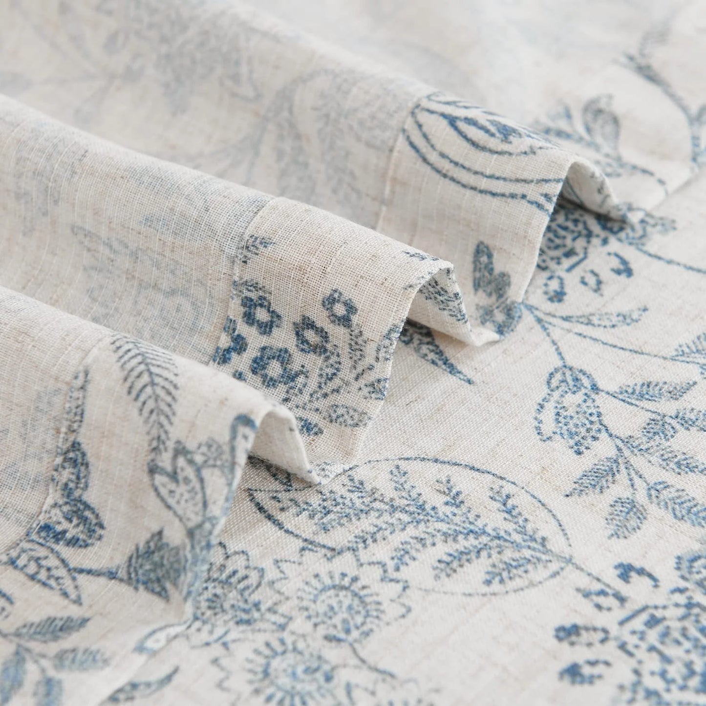 Curtainking Tie Up Valance Curtain 18 inch Blue on Beige Farmhouse Floral Printed Valance for Kitchen Bathroom Light Filtering Small Curtain Rod Pocket 1 Panel