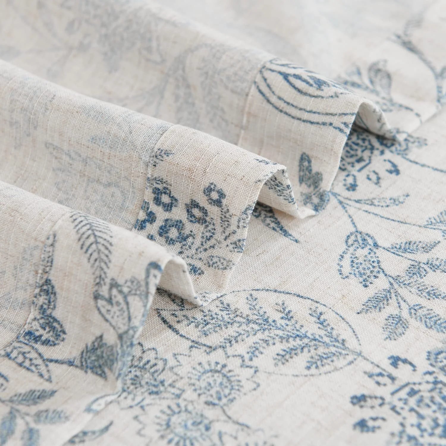 Curtainking Tie Up Valance Curtain 18 inch Blue on Beige Farmhouse Floral Printed Valance for Kitchen Bathroom Light Filtering Small Curtain Rod Pocket 1 Panel